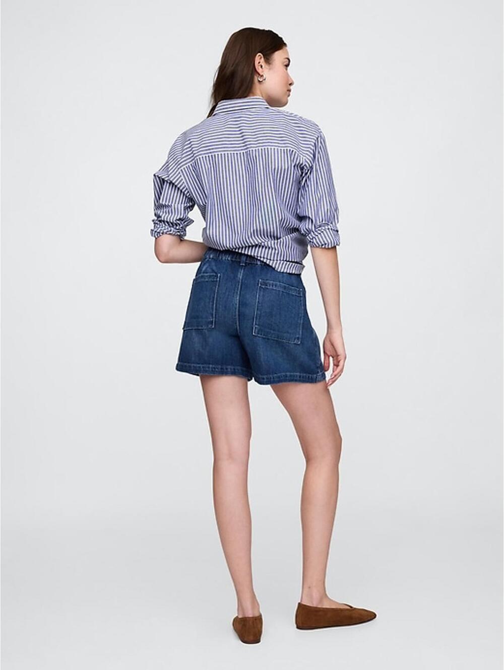 Gap High Rise Elastic Denim Utility Shorts Dark Wash XL 4" - Picture 5 of 9